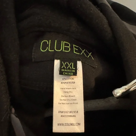 Dolls Kill Club EXX Black Cropped Hoodie with Iridescent Tribal Design - Picture 3 of 3